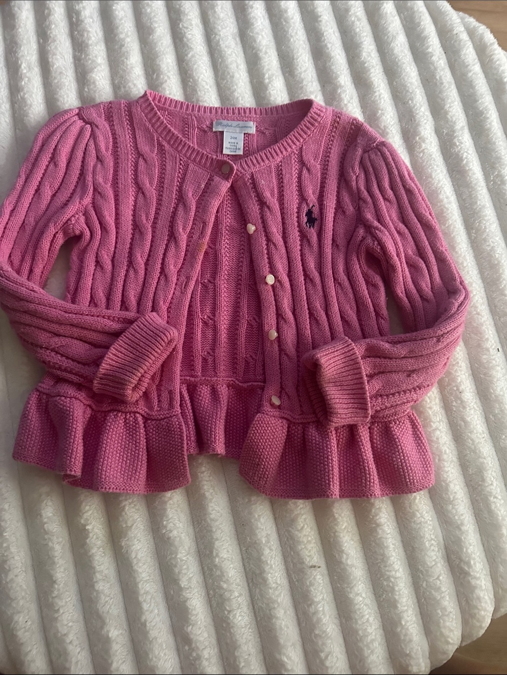 Ralph Lauren Pink Cable-Knit Peplum Sweater Cardigan